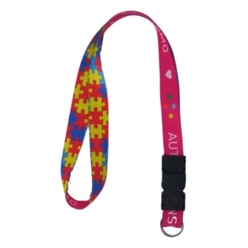 Chaveiro Autista Autismo Cordão Moto Pescoço Engate Rápido dupla face Rosa