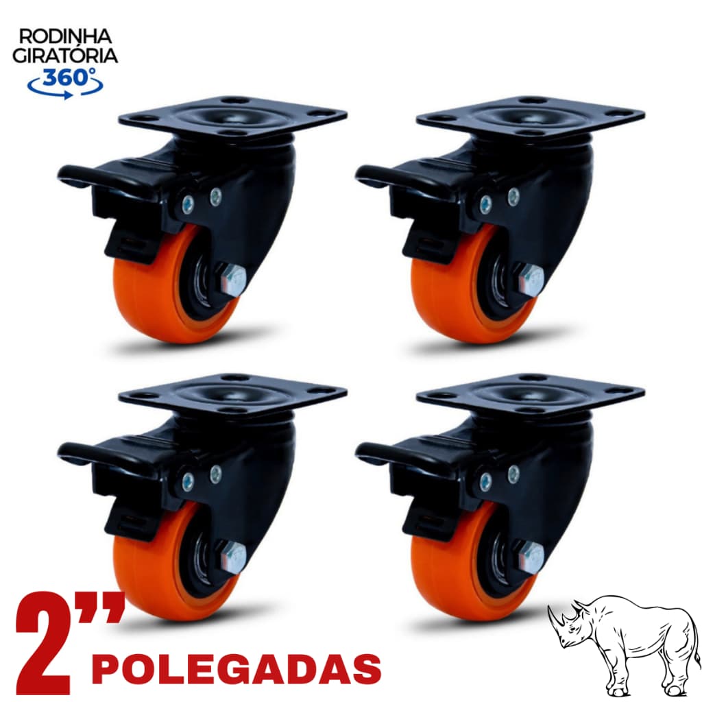 Kit 4 Rodizios Para Moveis Pesados 7cm Anti-risco Giratória Roda Reforçada 2 Polegadas