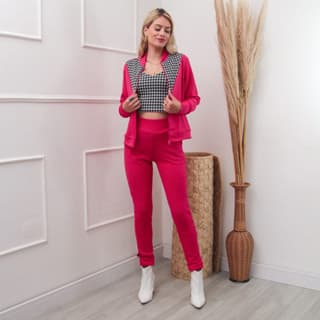 Conjunto Malha Crepe com 3 peças - Cropped Blusa de frio e Calça
