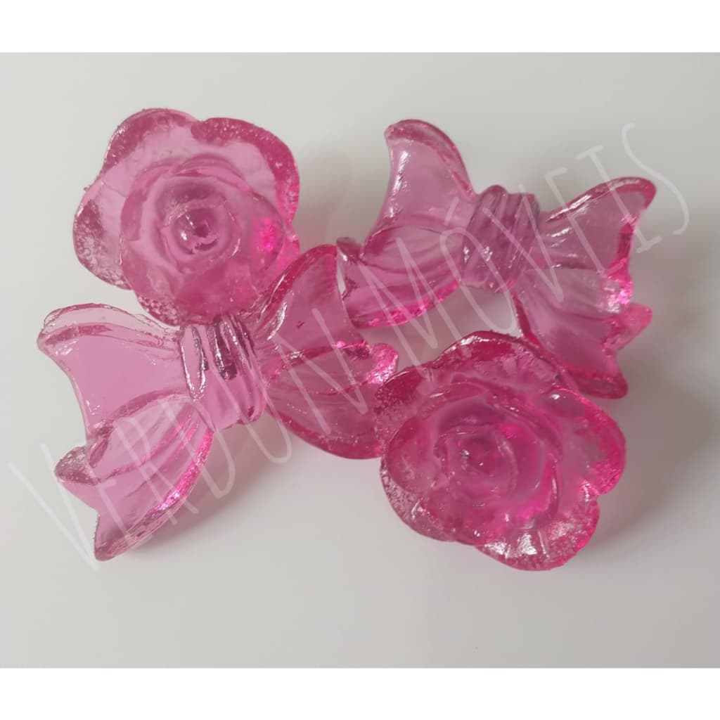 Kit 4 Puxadores Flor e Laço para Moveis Penteadeira Infantil Cômoda Quarto Artesanato Resina Transparente
