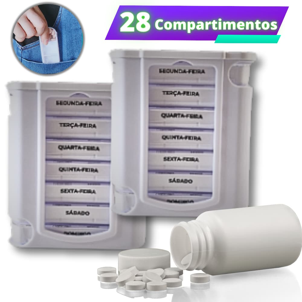 1 ou 2 Porta Comprimido Semanal 4x dia Manhã Tarde Noite Separador Organizador Remédio 28 Divisória Partes Idosos Viagem