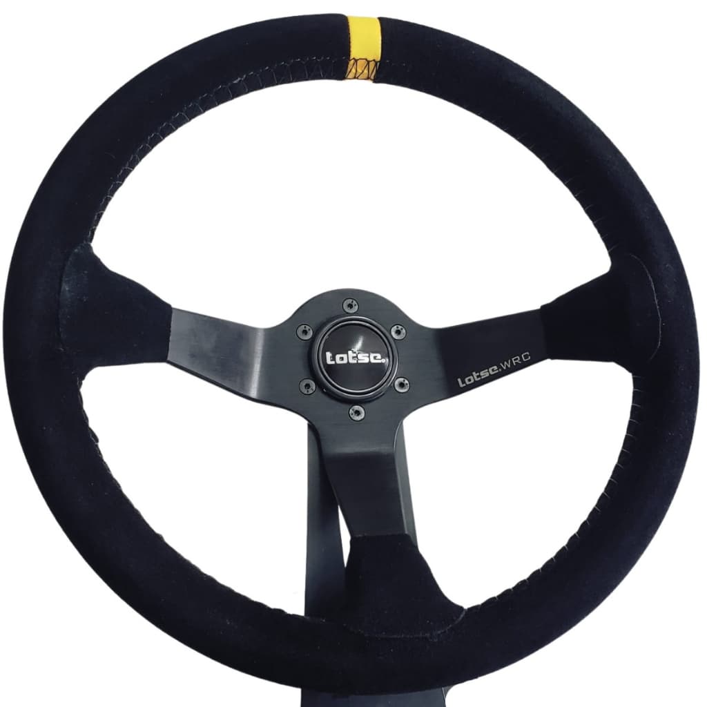 Volante Esportivo Lotse Wrc Camurça Preta Tarja Amarela