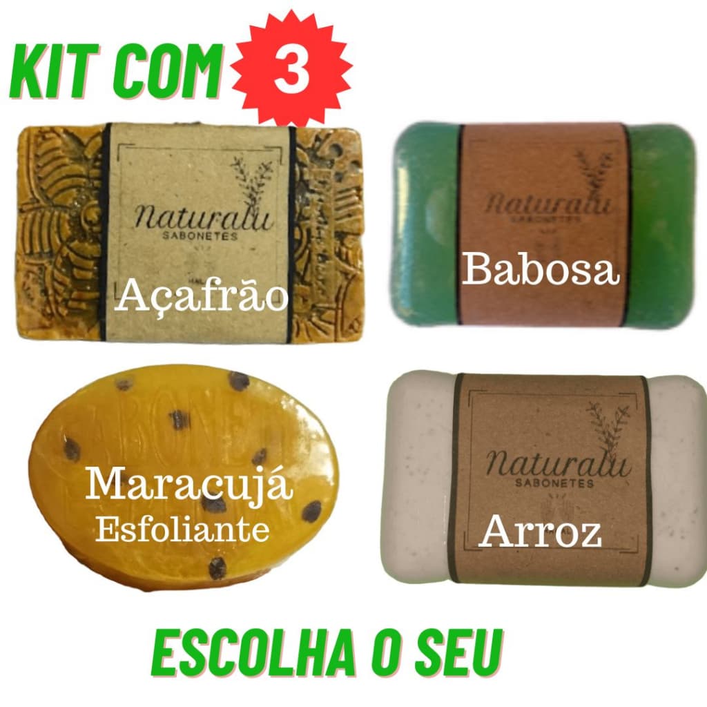 Kit(3) Sabonete Artesanal - Escolha o seu - (Maracujá, Arroz, Canela, Barbatimão)