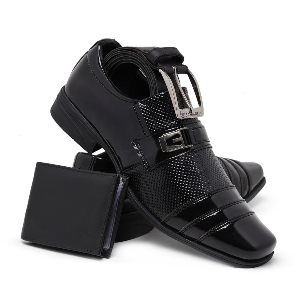 Kit Sapato Social Masculino Com Cinto E Carteira 833 Verniz Brilho Moderno Formatura Estilo Italiano