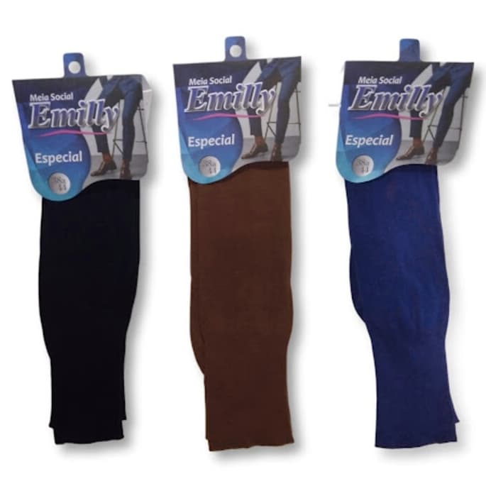Kit 3 Pares Meia Social Masculina 100% Poliamida Sortida Emilly