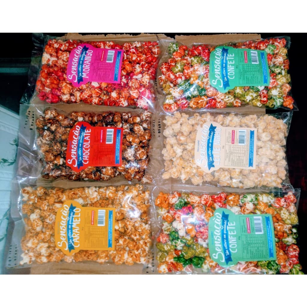 Pipoca Sensação Mixta Chocolate Leite ninho Confete Morango Caramelo Pct C/10 Unds