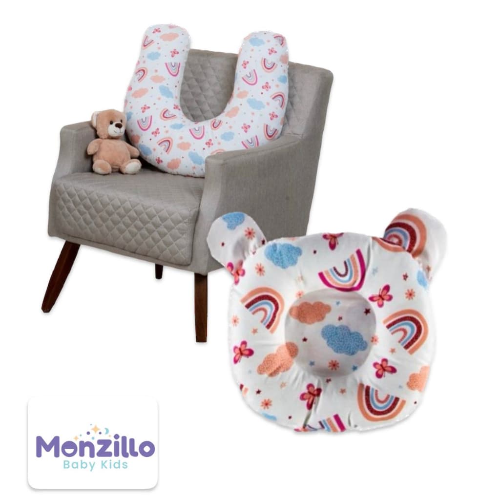 Combo Almofada Amamentação + Travesseiro Anatômico Bebê Arco-íris