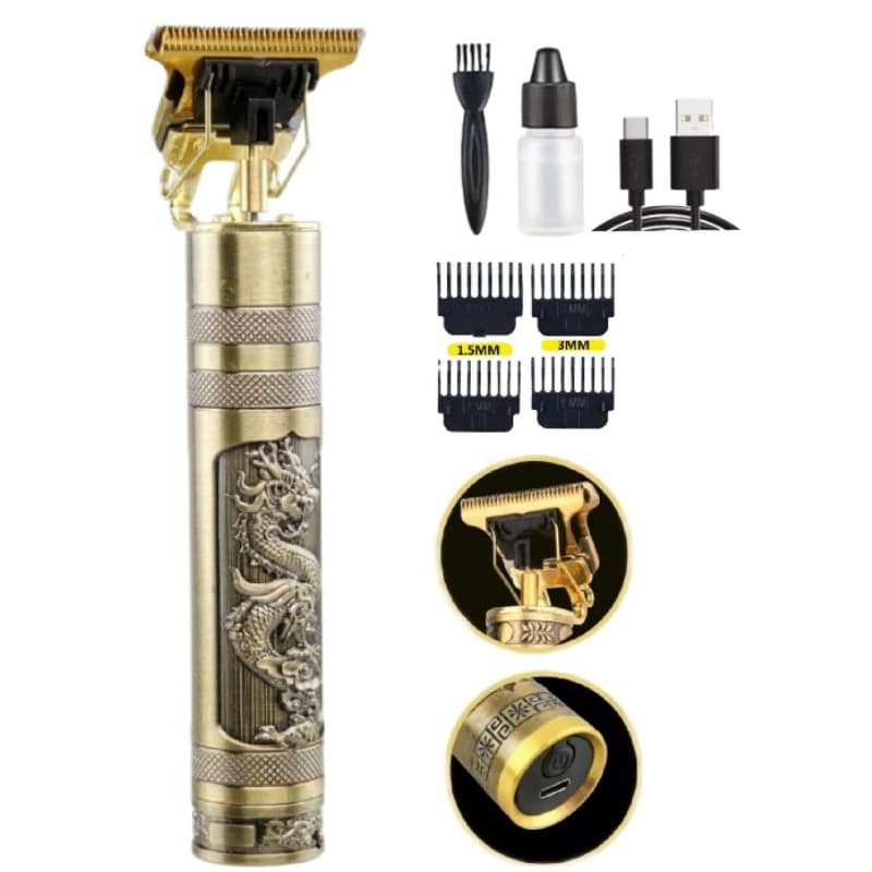Máquina de cortar cabelo e barba profissional acabamento T9 sem fio dourada