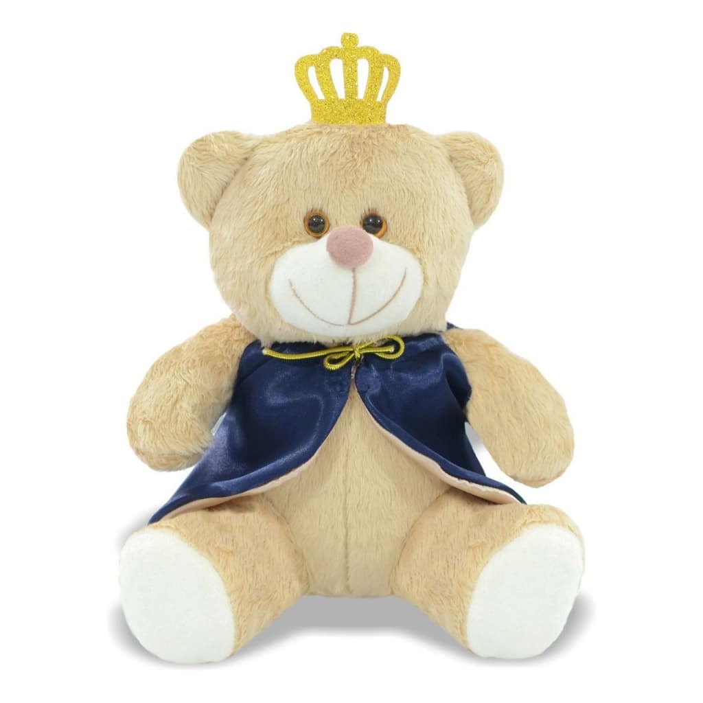 Urso Pelúcia Principe Coroa Com Capa Azul Médio 25 Cm