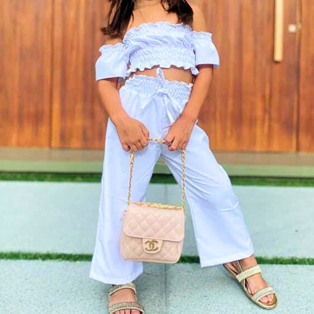 Conjunto Infantil Menina Calça Pantalona e Cropped Primavera Verão