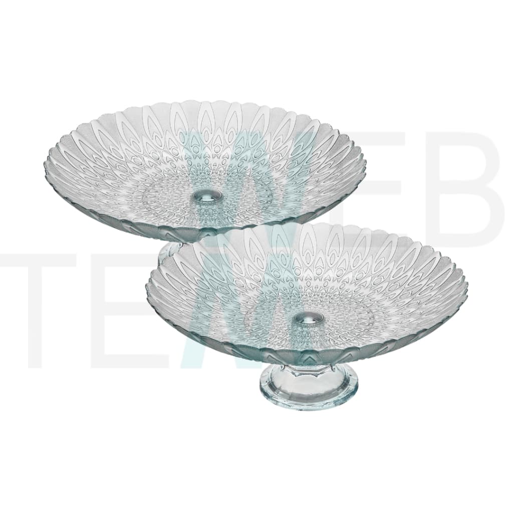 Kit 2 Centros de Mesa Fruteira de Vidro com Pé Pluma Vitazza para Decoração, Organização