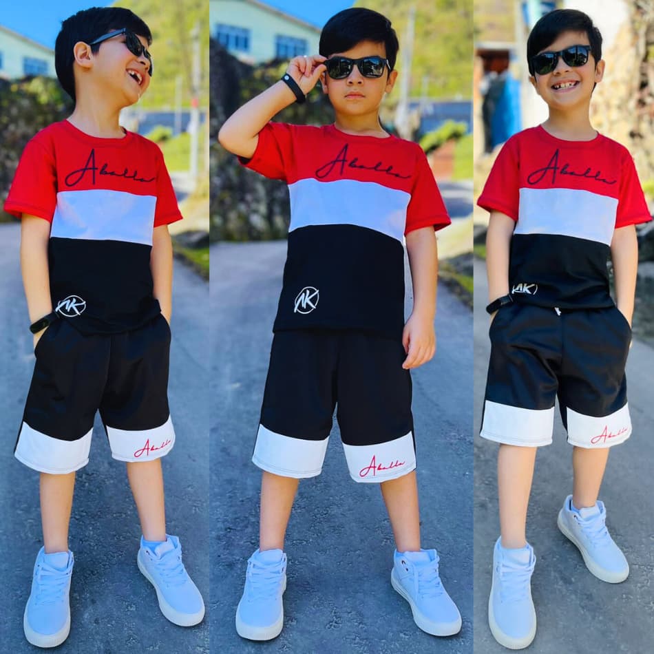 Roupa Infantil de Menino Kit 2 Peças Camiseta e Bermuda Conjunto Juvenil Veste 2 4 6 8 10 12 14 Anos