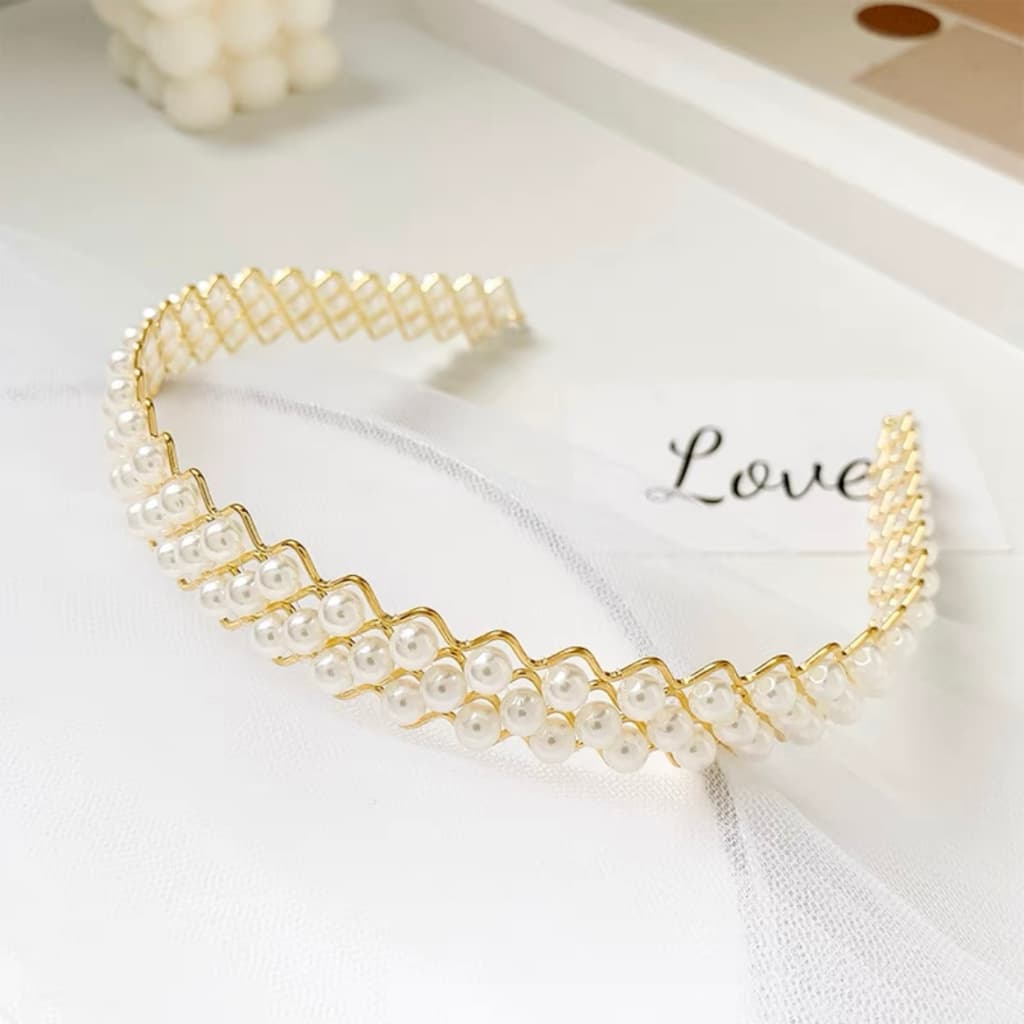 Tiara De Cabelo Feminina Com Pérolas E Borda Larga /tiara de pérola