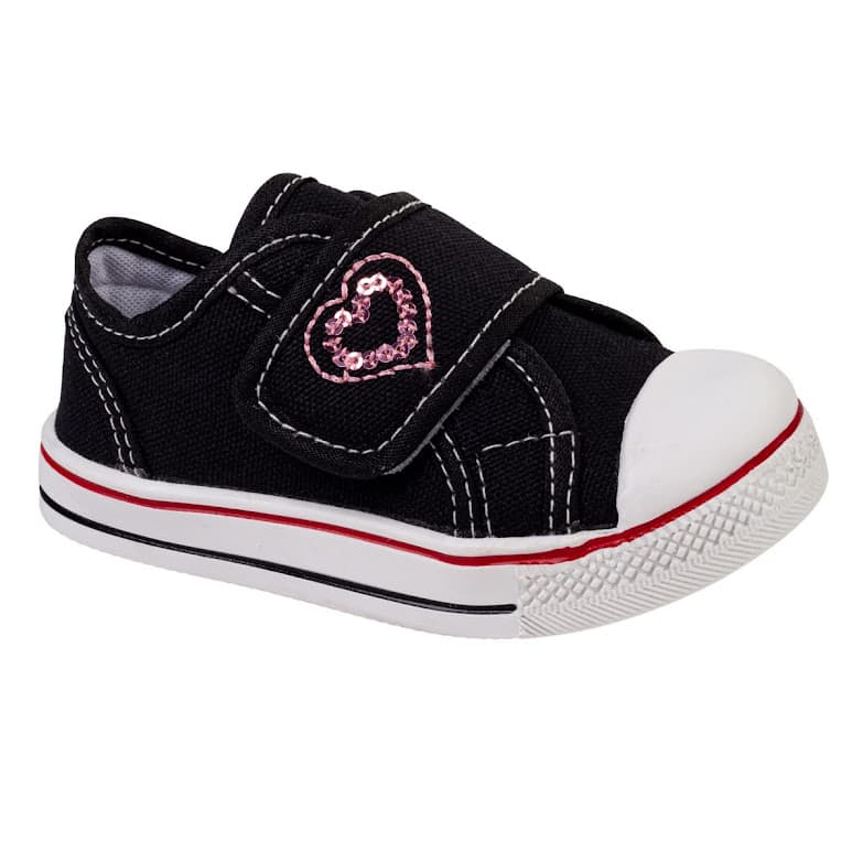 Tênis Infantil Menina Bordado Coração Preto *ENVIO IMEDIATO*