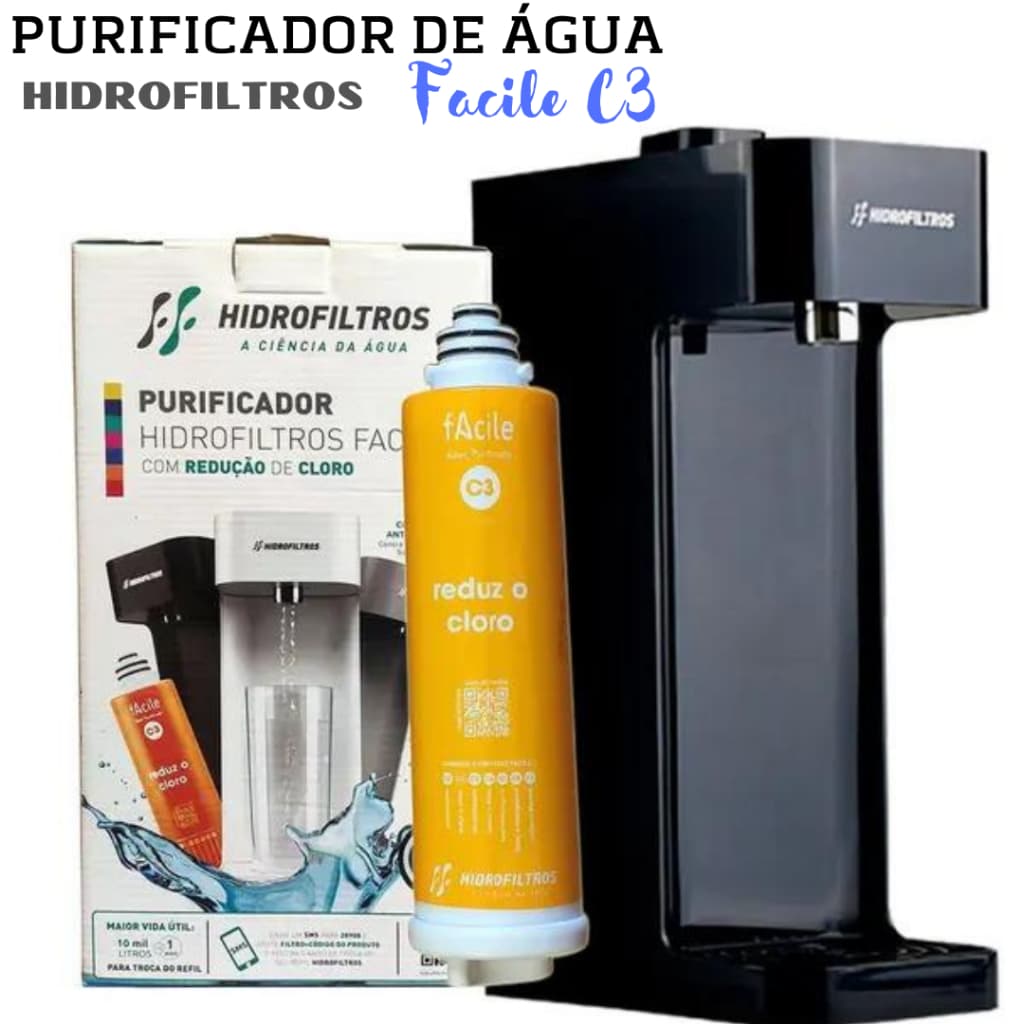 Purificador de Água Facile original Completo com C3 - Hidro filtros