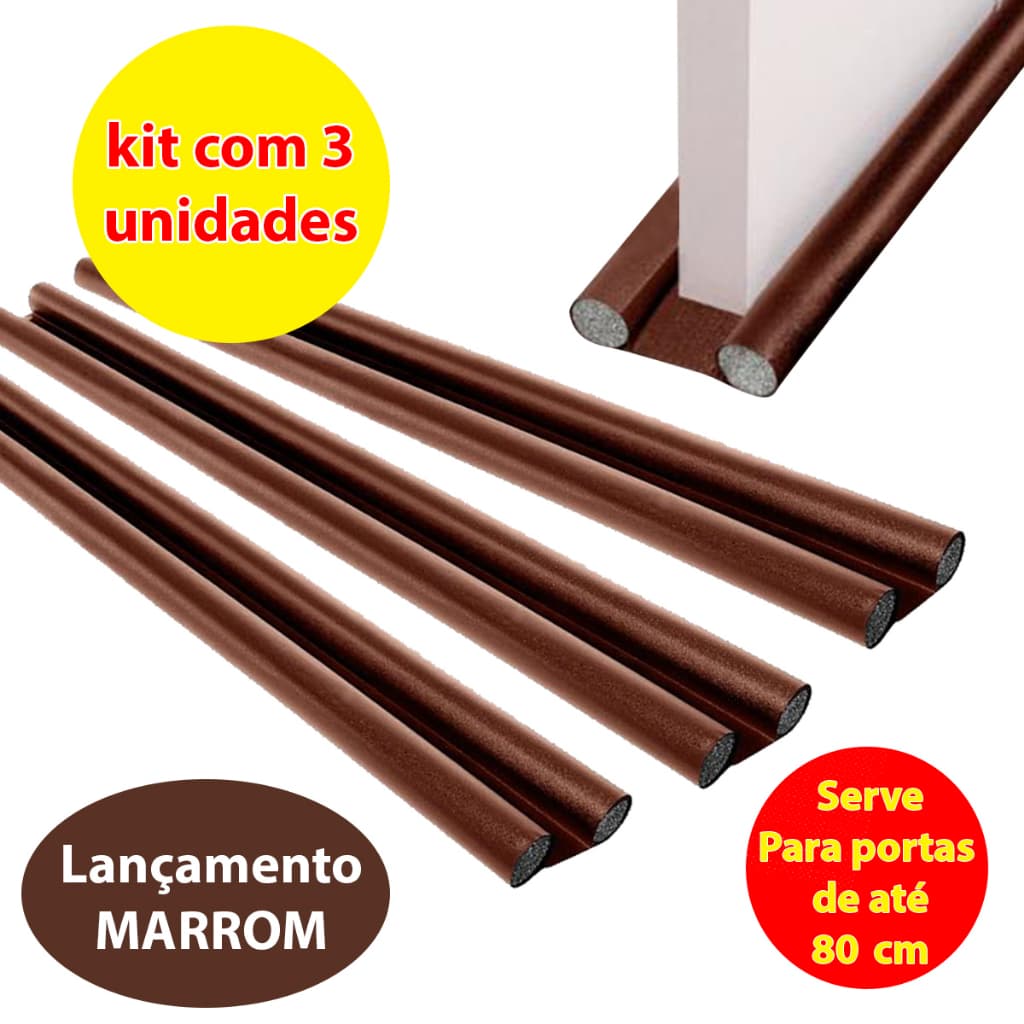 Kit 3 Protetores de Porta Marrom 80cm Ajustavel Veda Porta Contra Insetos e Poeira Impermeável