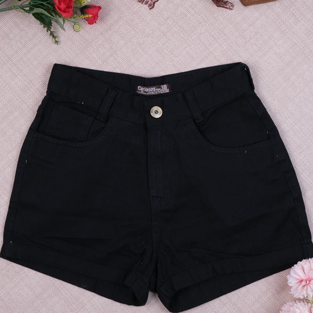 Shorts jeans feminino com bolso/sem rascada/lisa