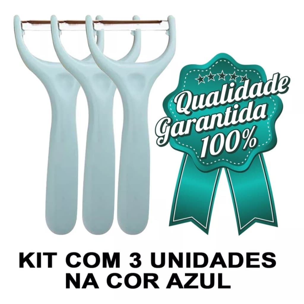 Kit 3 Descascador de Batata Frutas Legumes Manual Corte Liso ou Serrilhado Lâmina Inox Não Enferruja