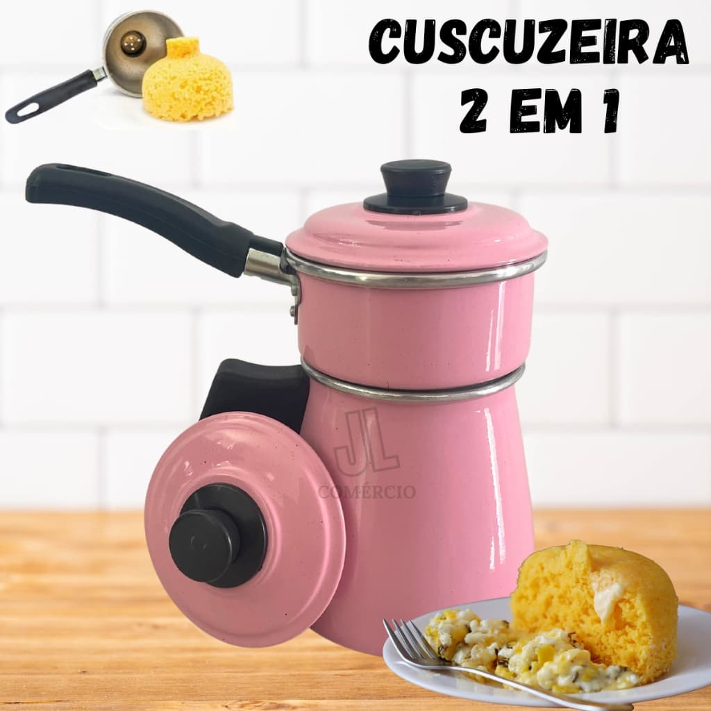 Cuscuzeiro Individual Rosa E Cozi Vapore Porção Única e Leiteira Prática