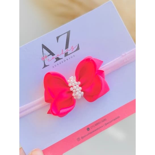 Laço na Faixinha Médio Infantil / Laço Bordado Infantil /  Laço Pink/ Laço de Bebê