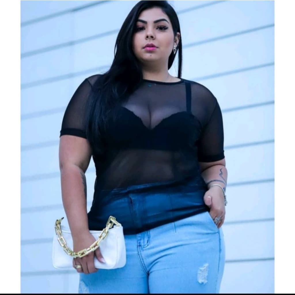 Blusa tule plus size  transparente  feminina Blusinha tule  t,shirt manga curta preta coleção top verão
