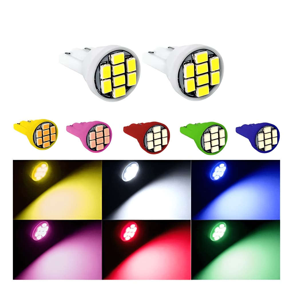 2 x Lâmpadas T10 8 leds automotiva de LED pingo T10 w5w super LED 12v