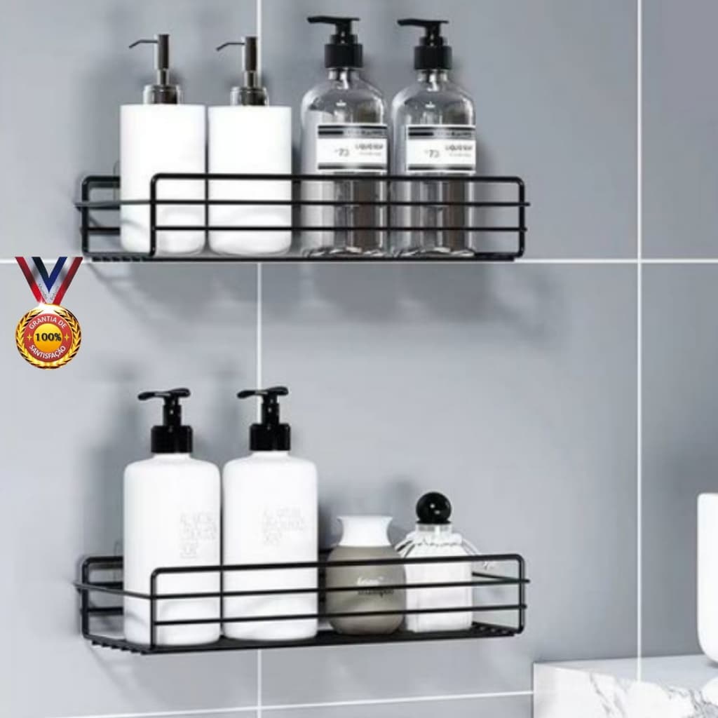 Suporte Prateleira Organizador Aramado Retangular Adesivo De Parede P/ Shampoo Banheiro Cozinha