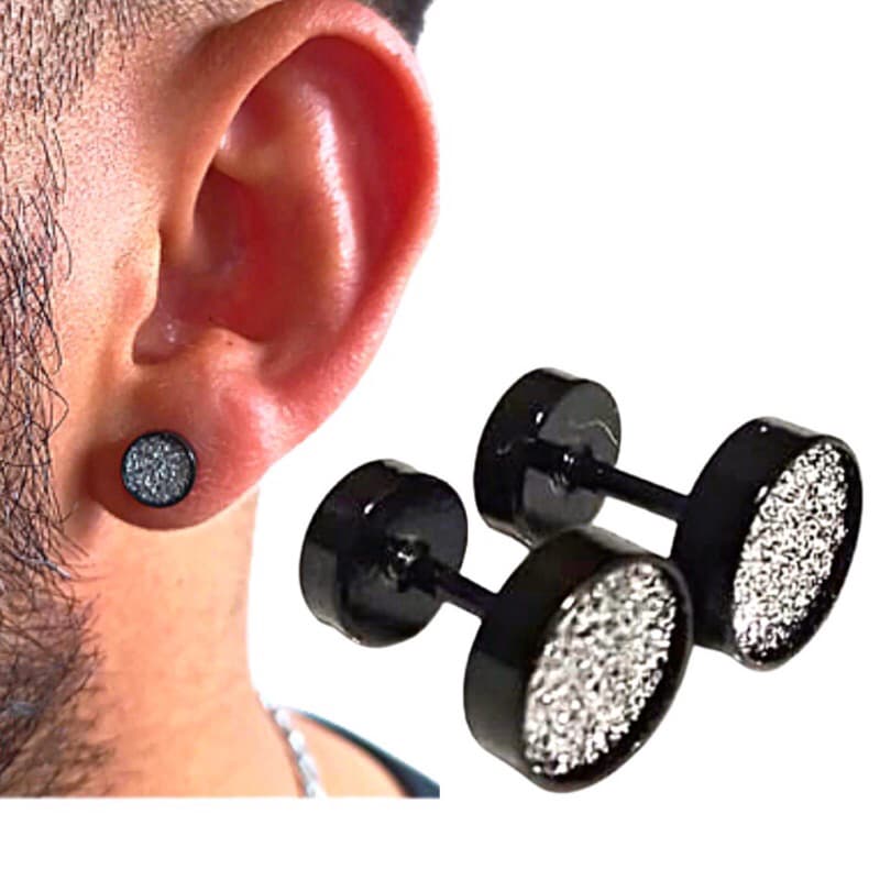 Brinco Masculino Falso Alargador Aço Cirúrgico Brinco C/ Brilho Anti Alérgico Zircônia  prata dourado preto