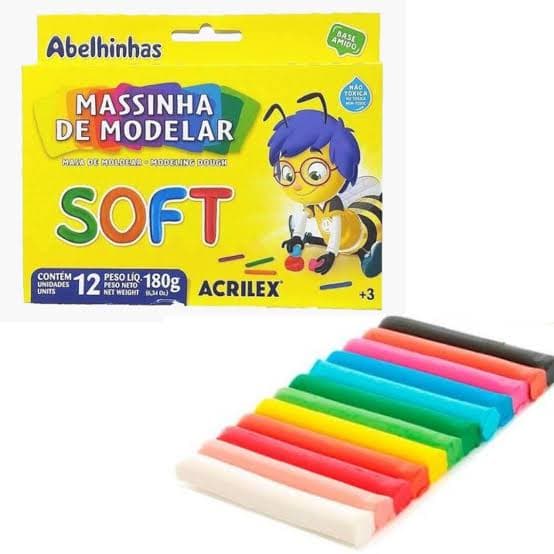 Kit 2 Massa de Modelar 12 Cores Acrilex 180g Massinha Colorida Material Escolar e Papelaria Infantil