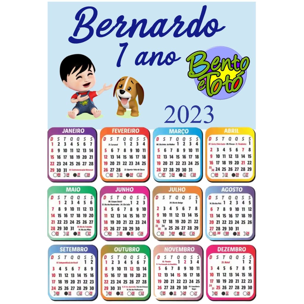 10 unds calendários personalizados bento e totó🥰