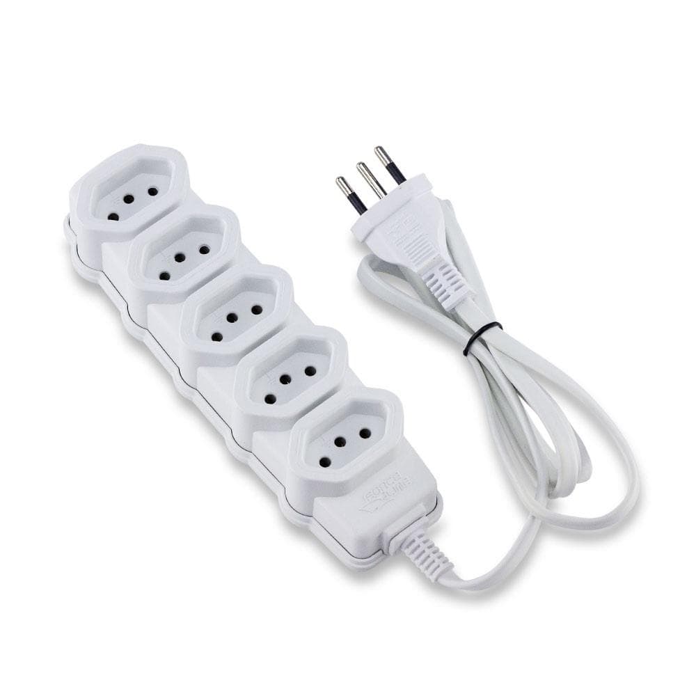 Extensão elétrica Com 5 Tomadas Tripolar 3 metros Bivolt Branca reforçada - Forceline
