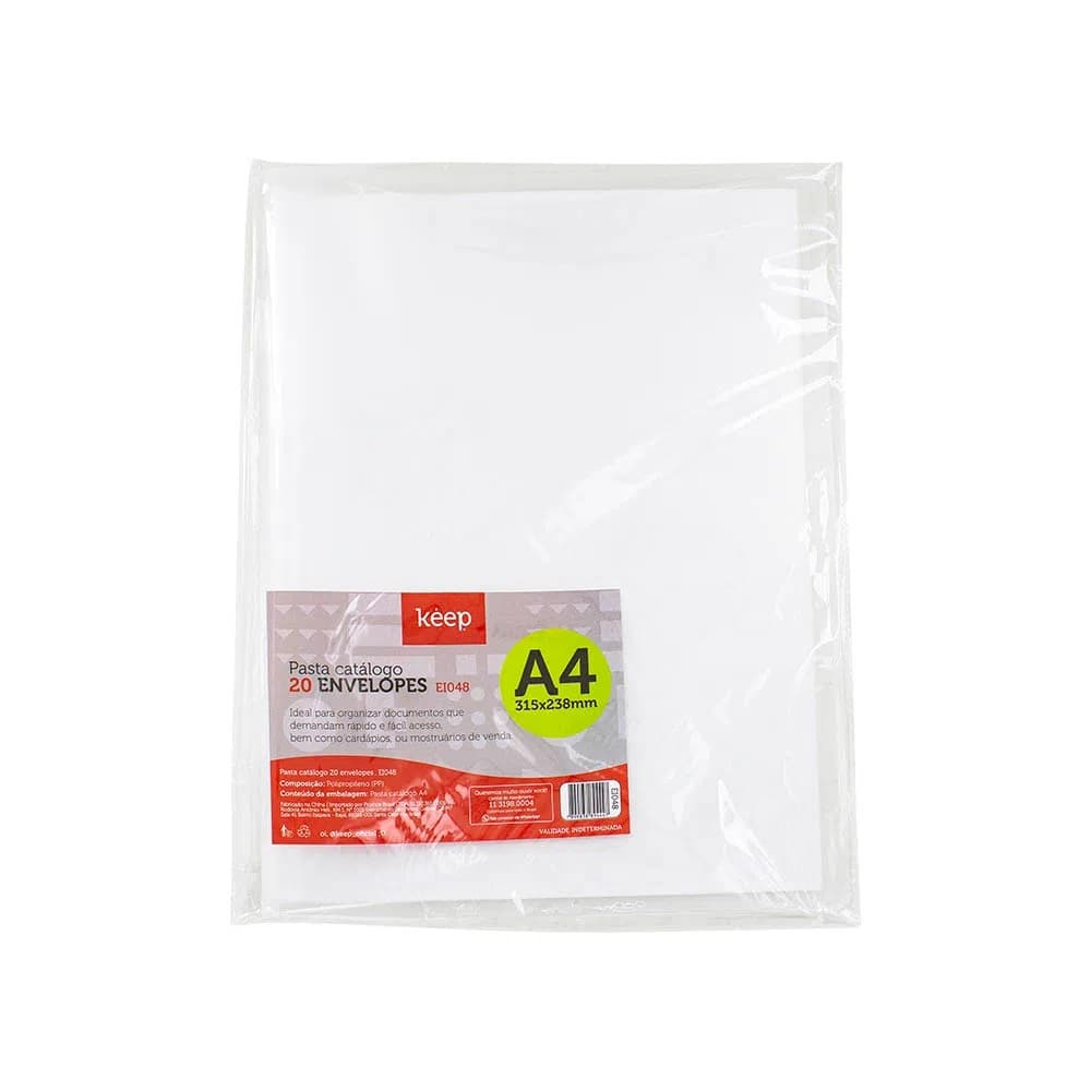 Pasta de proteção Catálogo A4 Keep com 20 envelopes Plásticos - 315x238mm