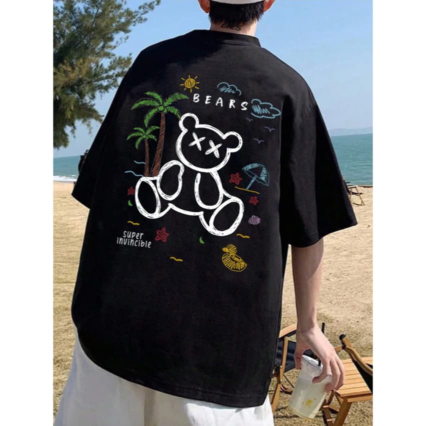 Camiseta Preta Frente Costas Oversized Unissex Manga Curta Old School Básica