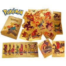 Caixa Com 50 Cartinhas Pokemon  Douradas
