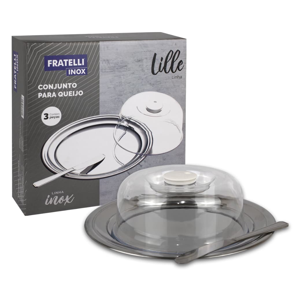 Porta Queijo Queijeira Gourmet Inox Tampa Transparente Fratelli Decoração Mesa Posta Café da Manhã