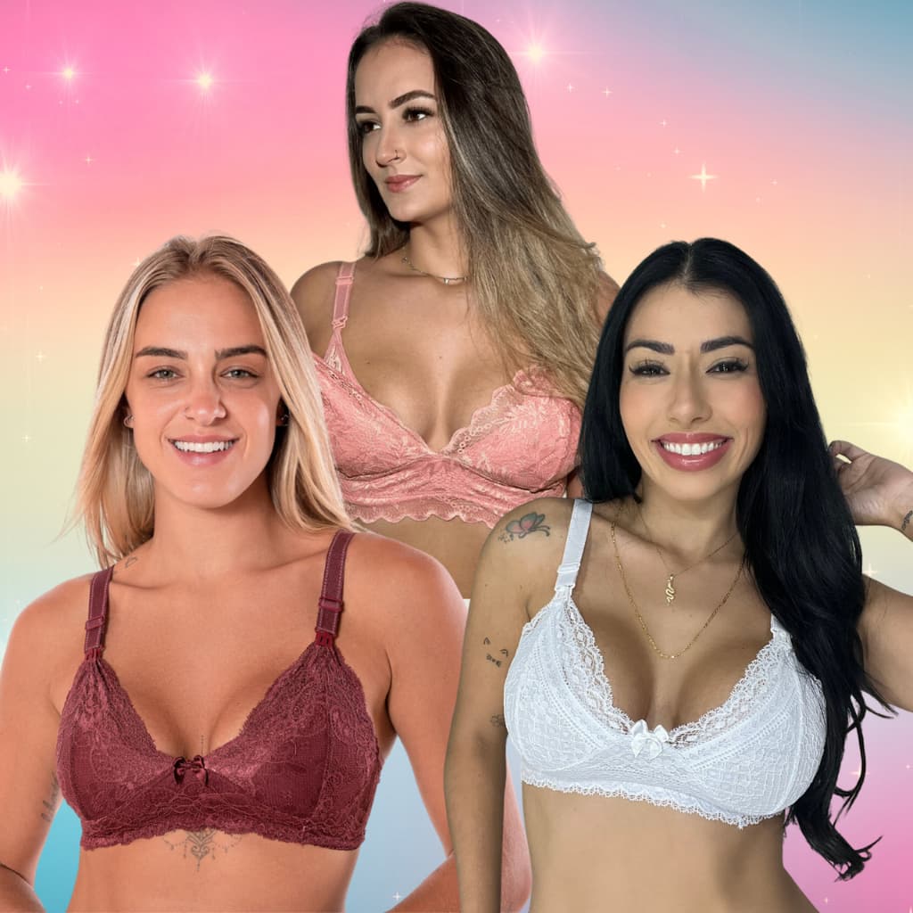 Kit3 Sutiã Amamentação Renda Forrado Sustentação Reforçado Sem Bojo