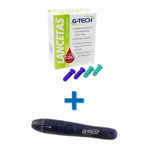 100 Lancetas 28g + Caneta Lancetadora Confot - Gtech