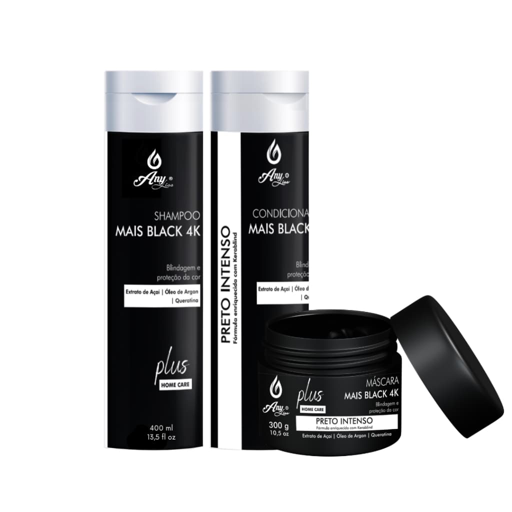 Kit Capilar Cabelo Preto Mais Black AnyLiss 3 Produtos