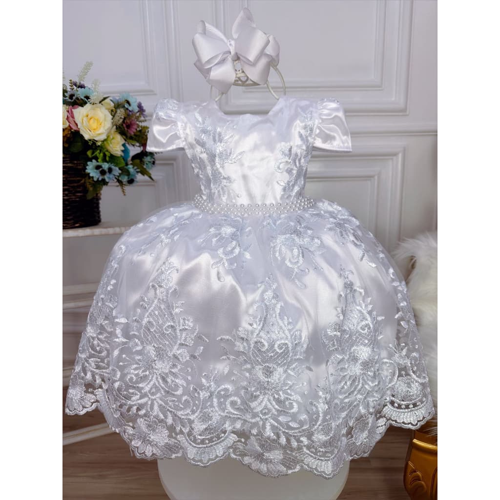 Vestido Bebê e Infantil Branco para Batizado Daminha Festas Luxo Vestido de Festa Infantil para Princesas