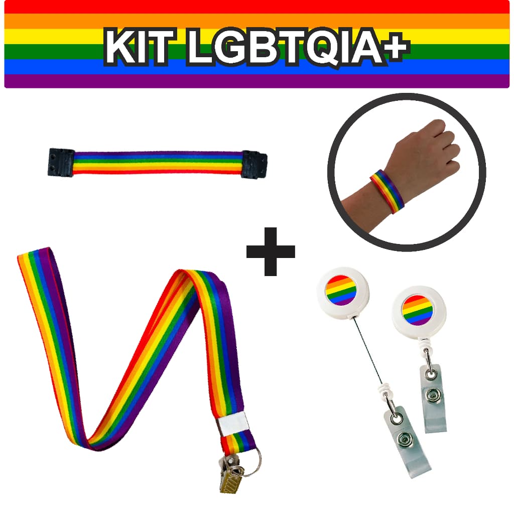 Kit LGBTQIA+ Cordão personalizado + porta crachá + pulseira