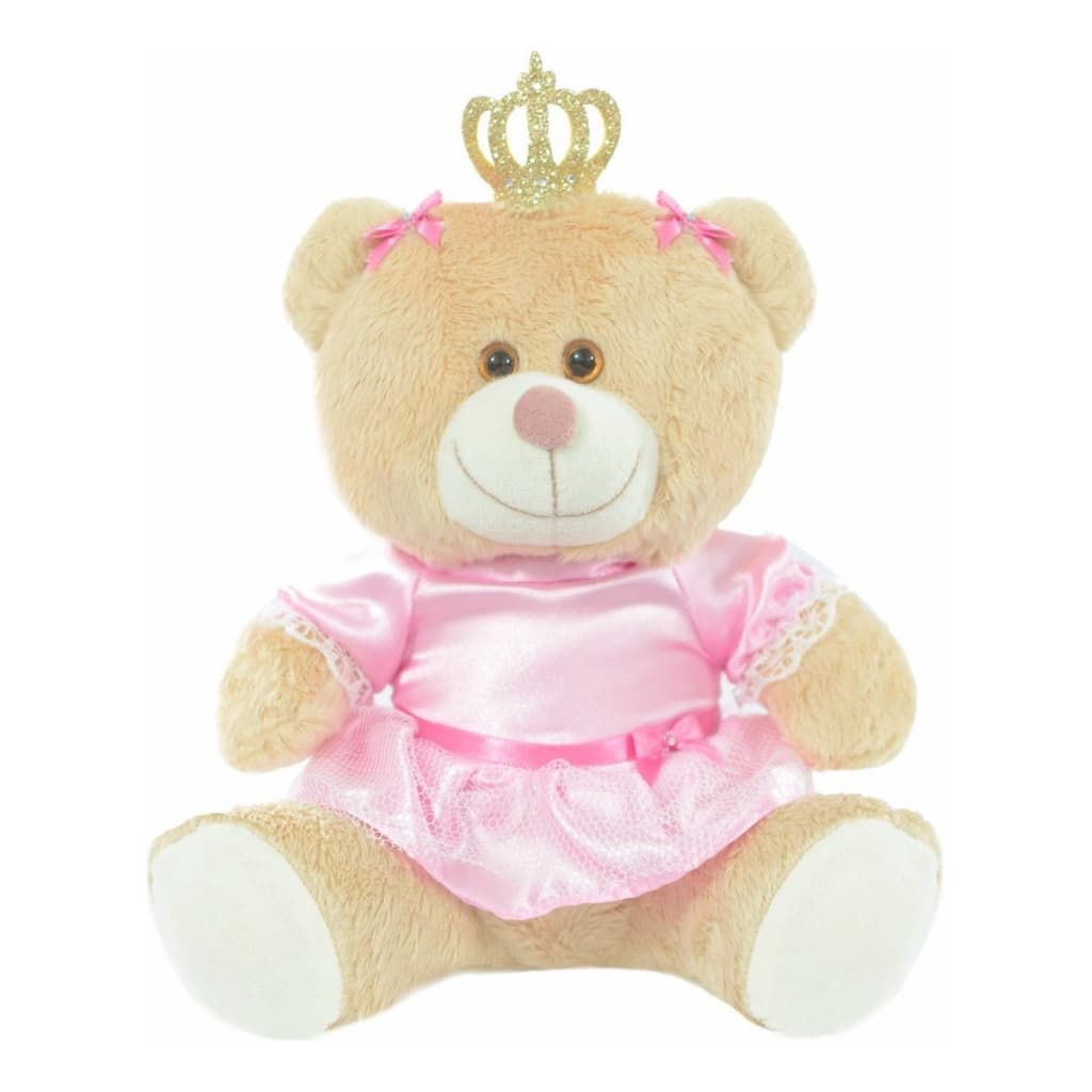 Ursa Pelúcia Princesa Coroa Com Vestido 30 Cm