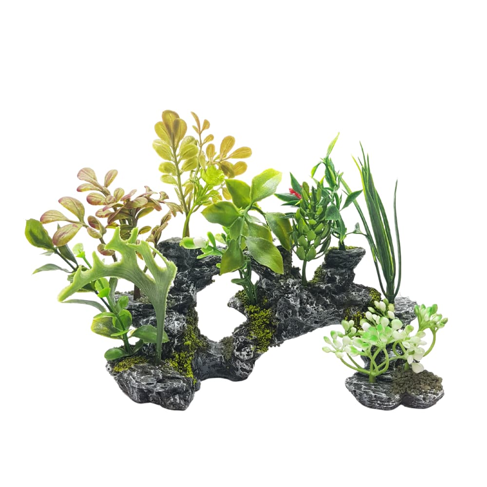 Enfeite Para Aquário - Rocha Decorada Com Planta Artificial