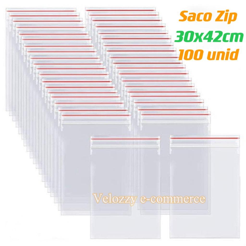 100 Sacos Zip Lock Hermético 30x42cm Embalagem para Armazenamento Organização