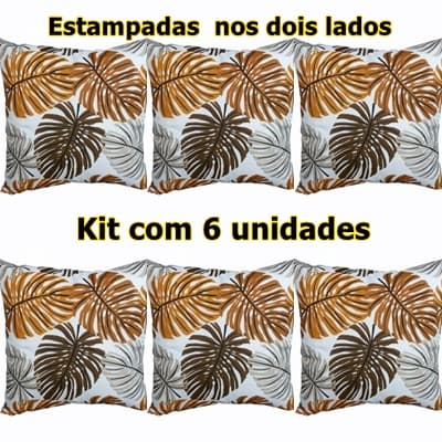 Kit 6 Capas Almofadas Estampadas Costela De Adão Mostarda 45x45 cm Com Zíper Escondido