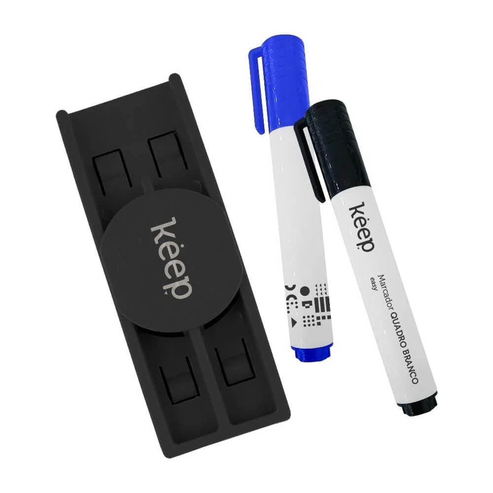 1x ou 2x  kit marcador quadro branco Keep - Apagador Magnetico, Caneta Preta e Azul MR010