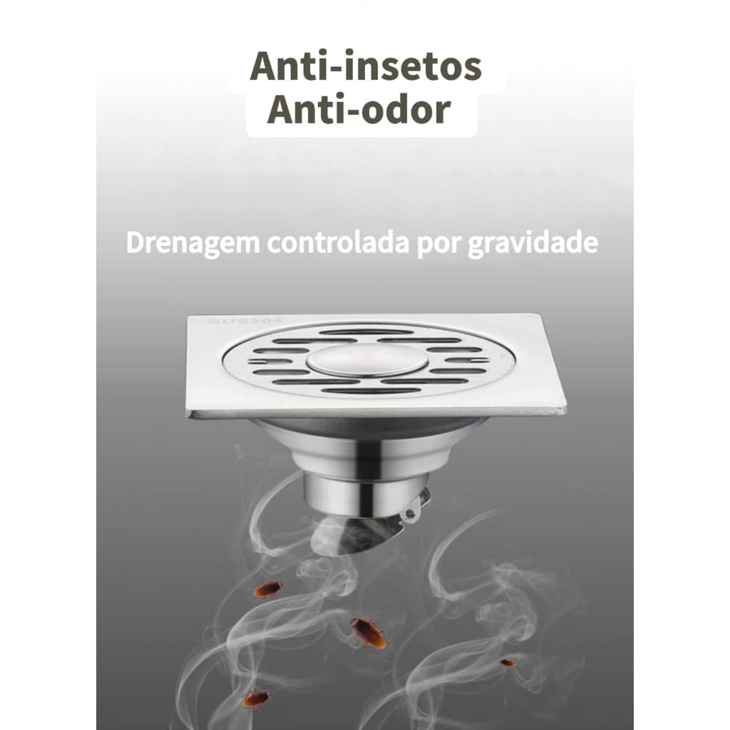 Ralo Inox Grelha Quadrado 10x10cm 3MM Espessura Anti Inseto Anti Odores Para Banheiro Aço SUS201