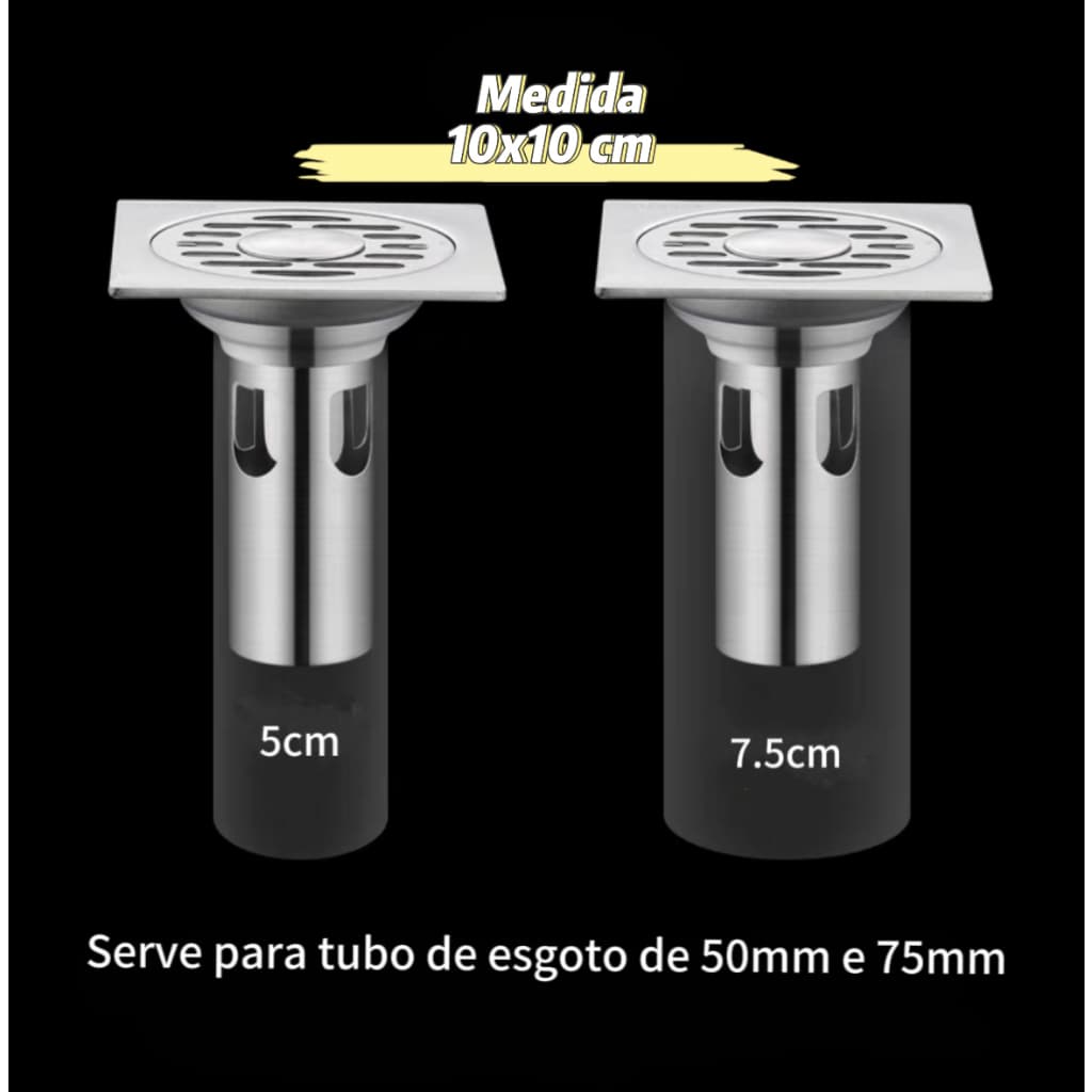 Ralo Inox Grelha Quadrado Com Filtro 10x10cm 2MM Espessura Resistente Odores Anti Inseto Aço SUS201
