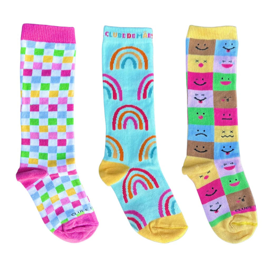 Meia Cano Alto Colorida Infantil para Menina Kit 3 Pares