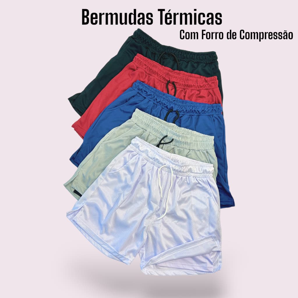 Kit 5 Shorts Masculino 2 em 1 Bermuda com Compressão Cores Variadas