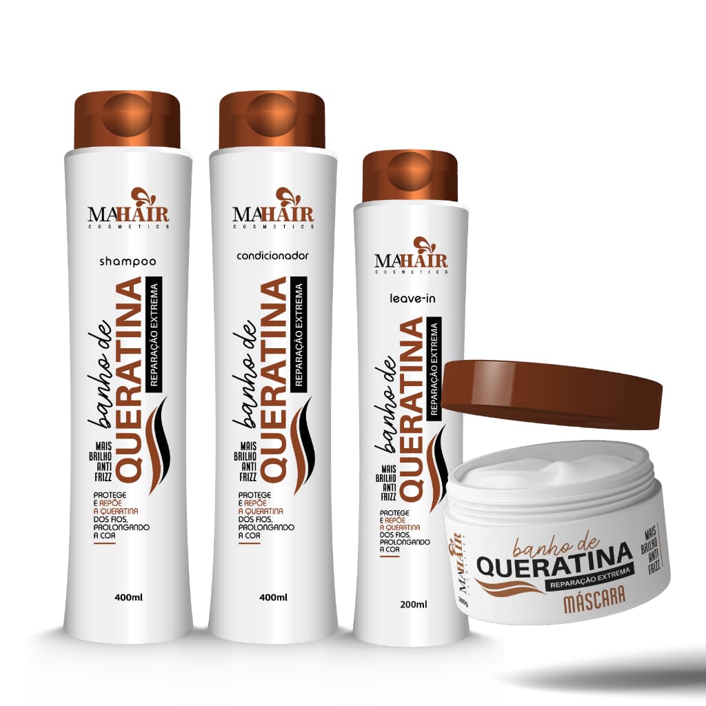 Kit reparação Capilar Banho de Queratina anti frizz Mahair Shampoo Condicionador Mascara Creme de Pentear